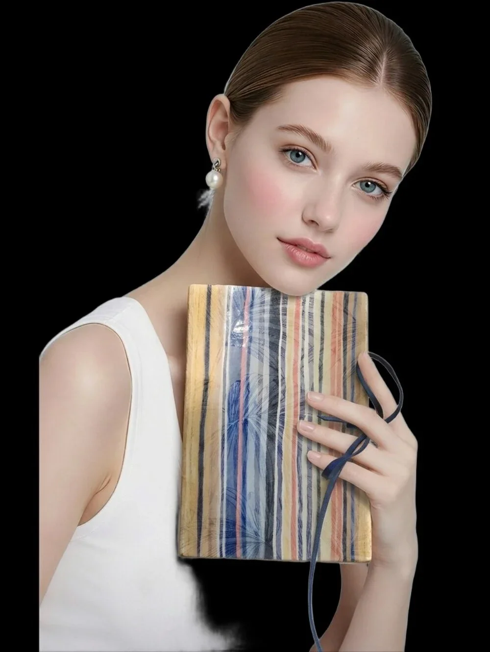 (#3) NWOT leather-bound wrap journal featuring a multi-colored vertical stripe